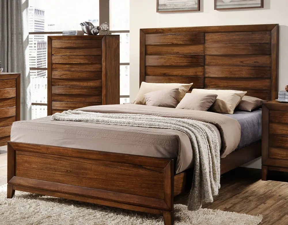 Rustic Modern Oak Queen Bed - Kelton-1