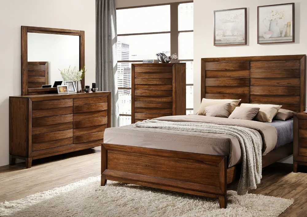 Rustic Modern Oak 5 Piece Queen Bedroom Set - Kelton-1