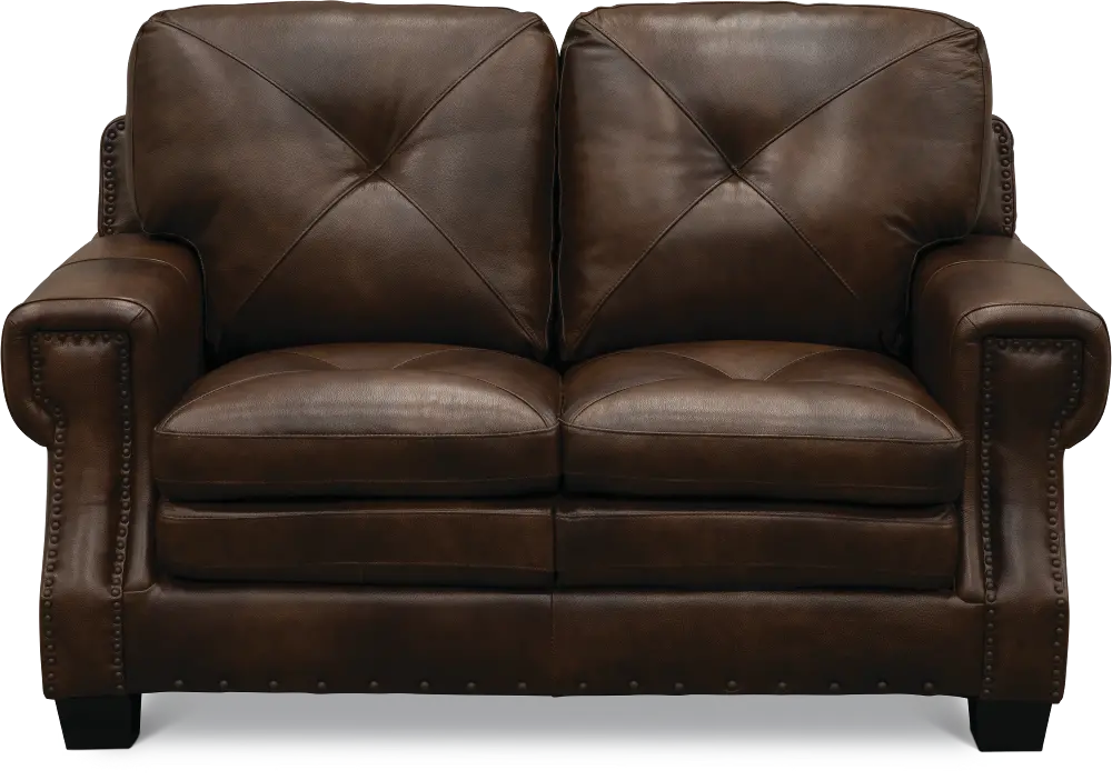 Classic Traditional Dark Brown Leather Loveseat - Savannah-1