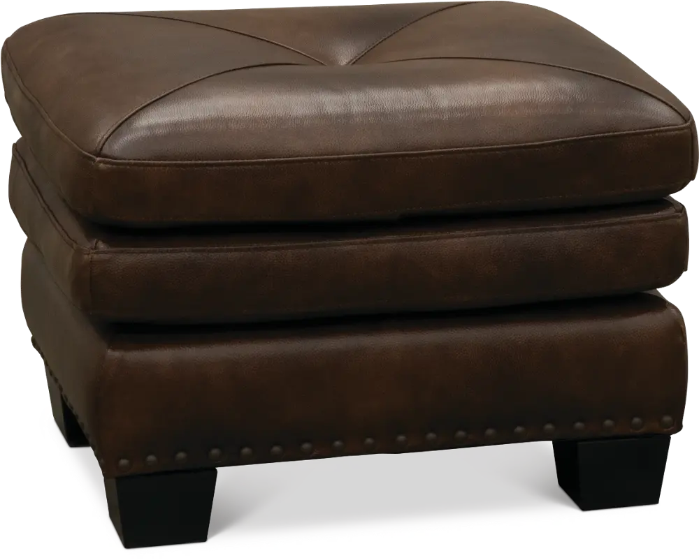 Classic Traditional Dark Brown Leather Ottoman - Savannah-1