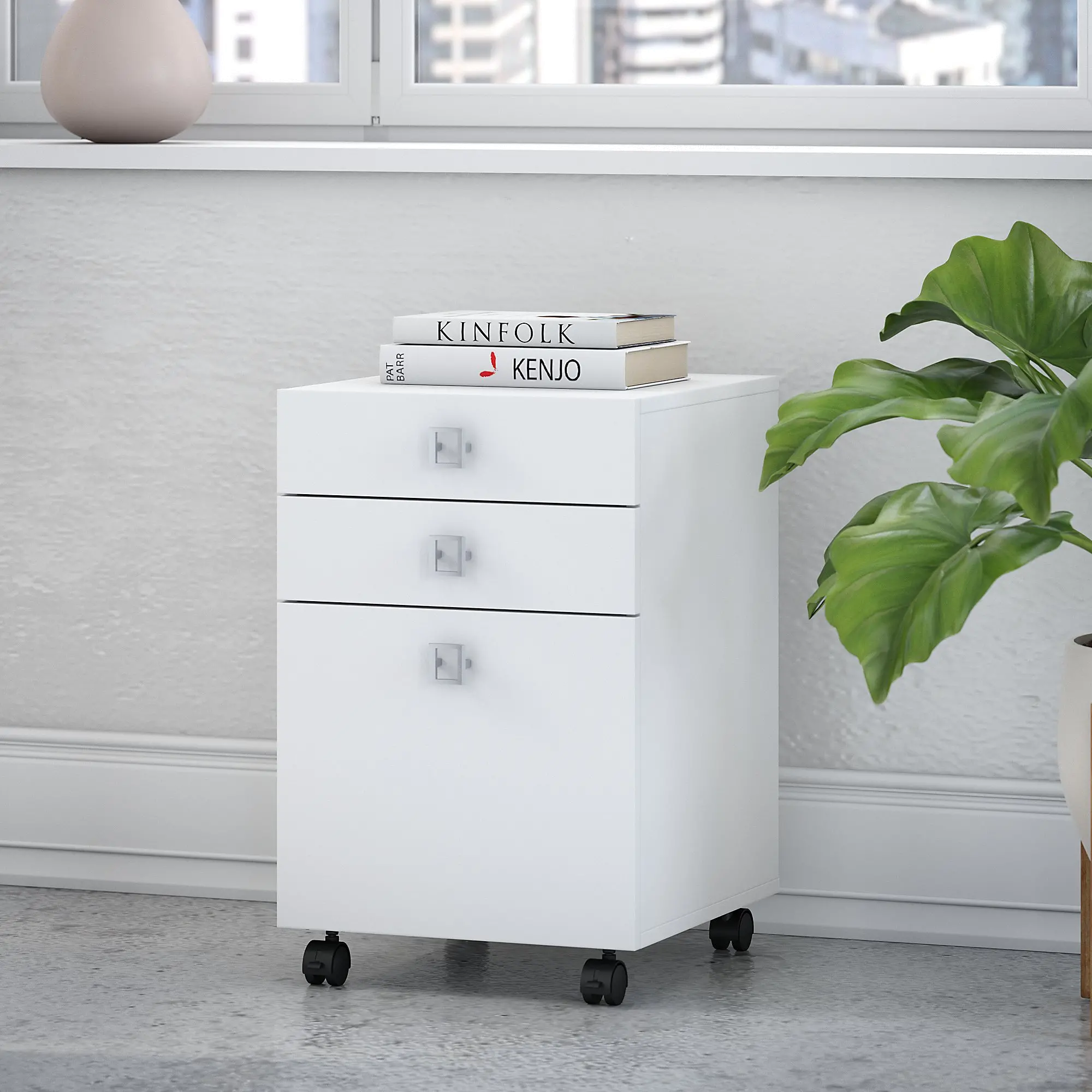 KI60101-03 Eco White 3 Drawer File Cabinet - Bush Furniture sku KI60101-03