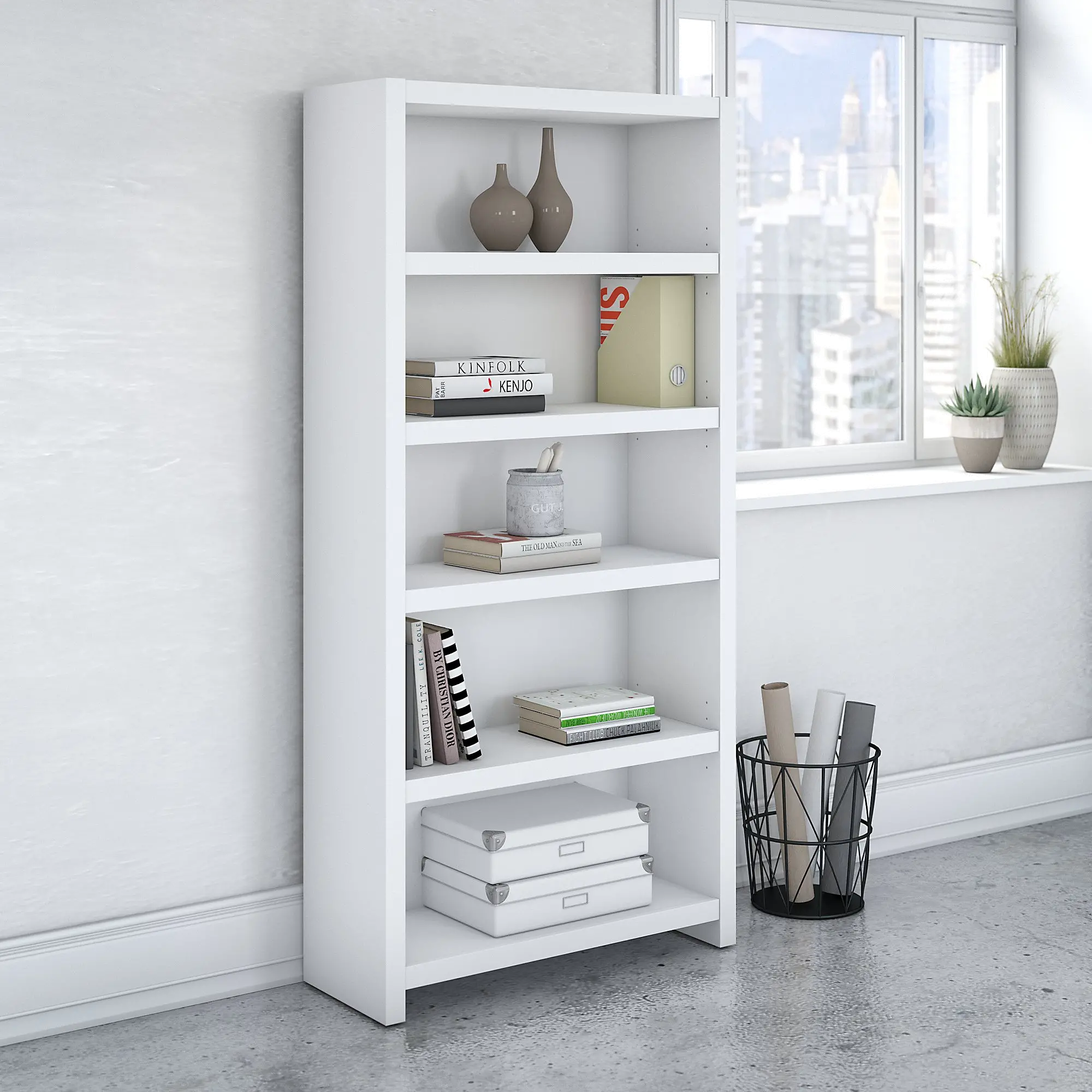 KI60104-03 Eco White 5-Shelf Bookcase - Bush Furniture sku KI60104-03