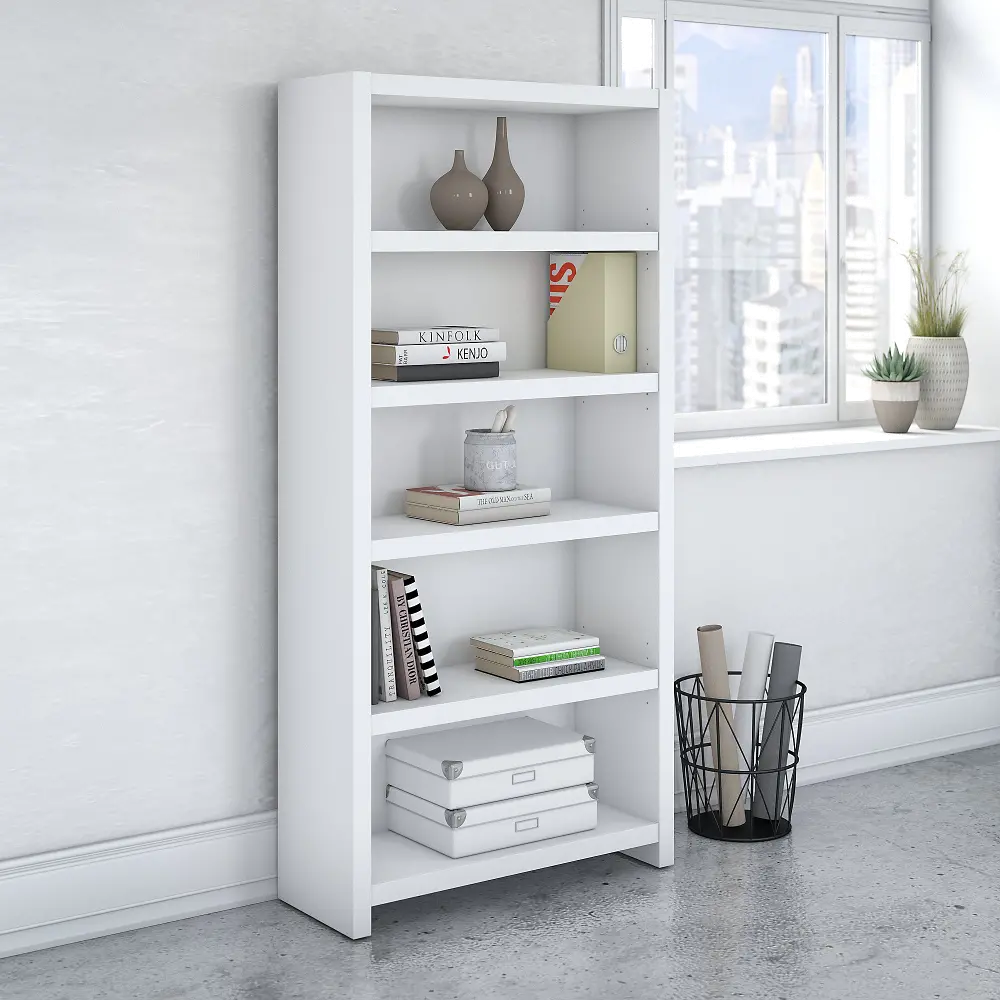 KI60104-03 Eco White 5-Shelf Bookcase - Bush Furniture-1