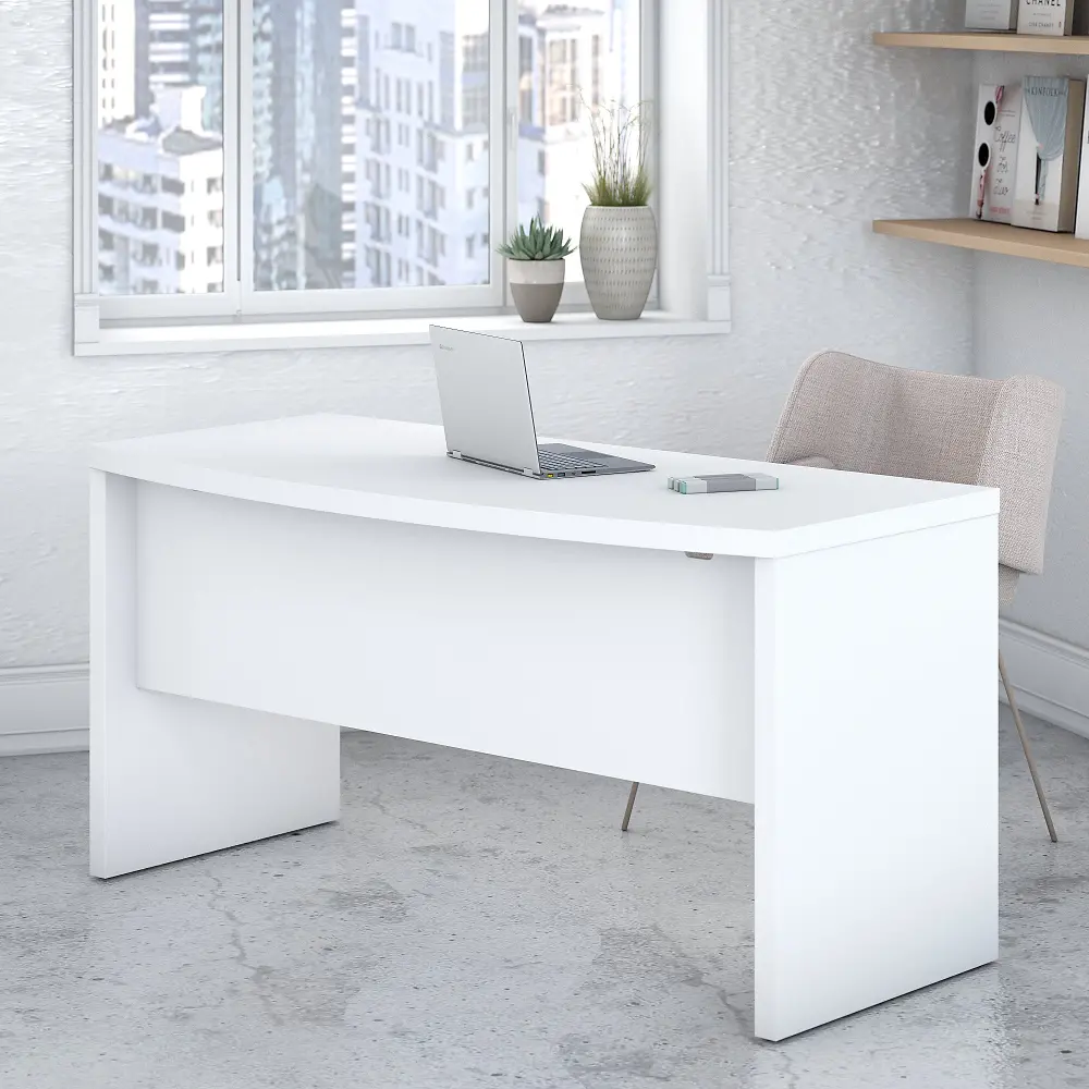 KI60105-03 White Bow Front Desk (60 Inch) - Echo-1
