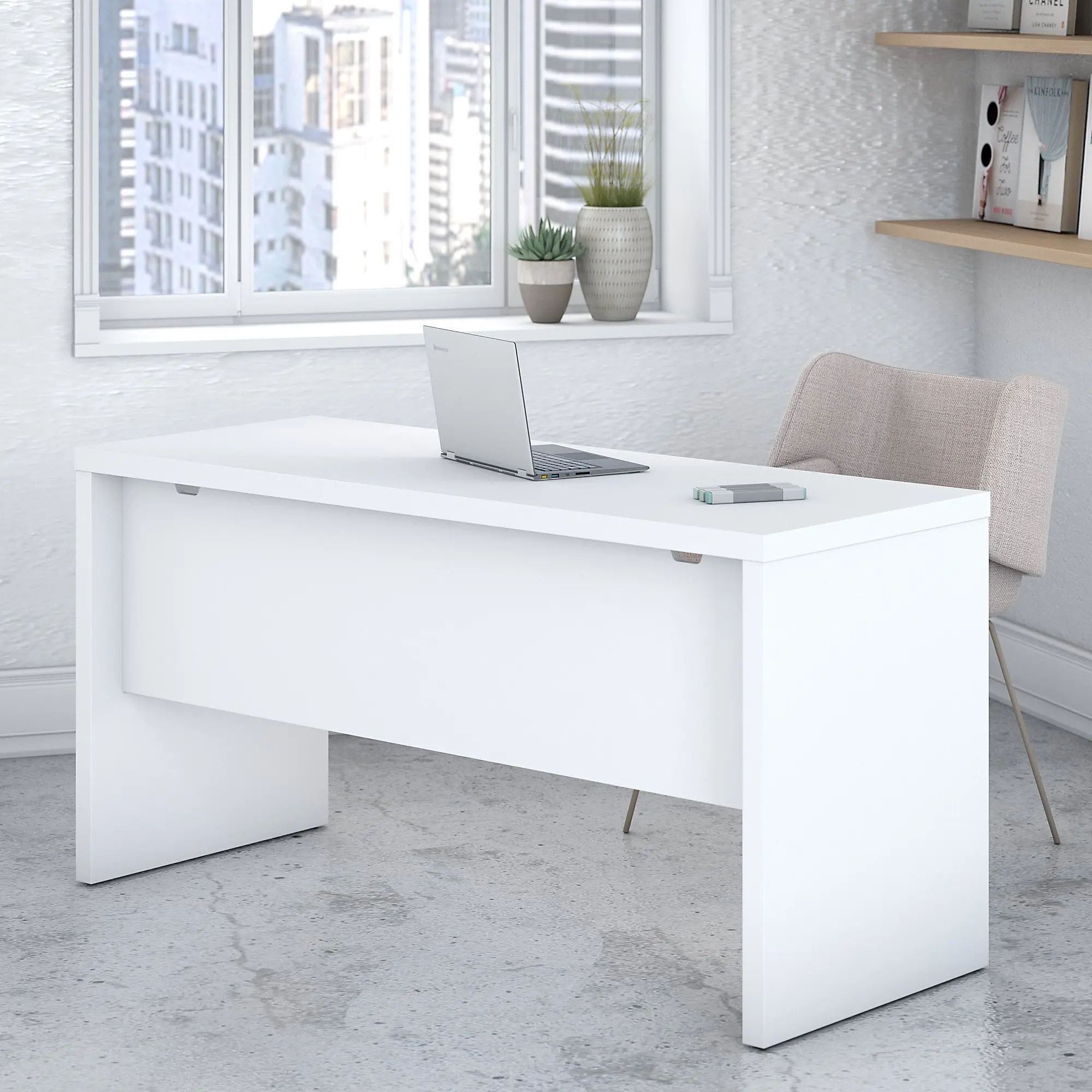 Eco White Credenza Desk (60 Inch) - Bush Furniture