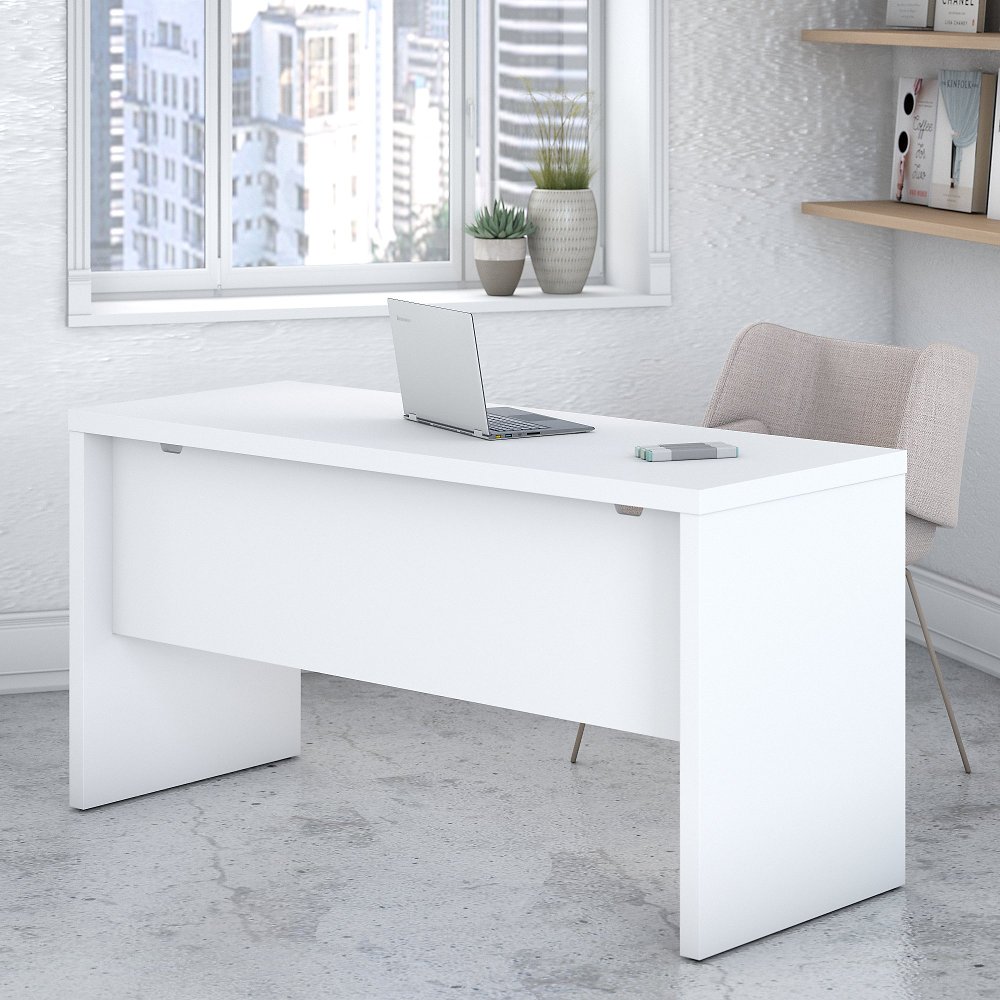 Eco White Credenza Desk (60 Inch) - Bush Furniture