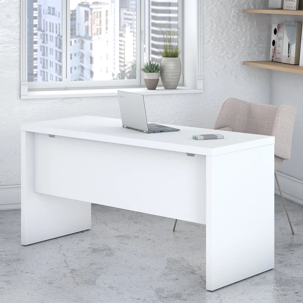 KI60106-03 Eco White Credenza Desk (60 Inch) - Bush Furniture-1