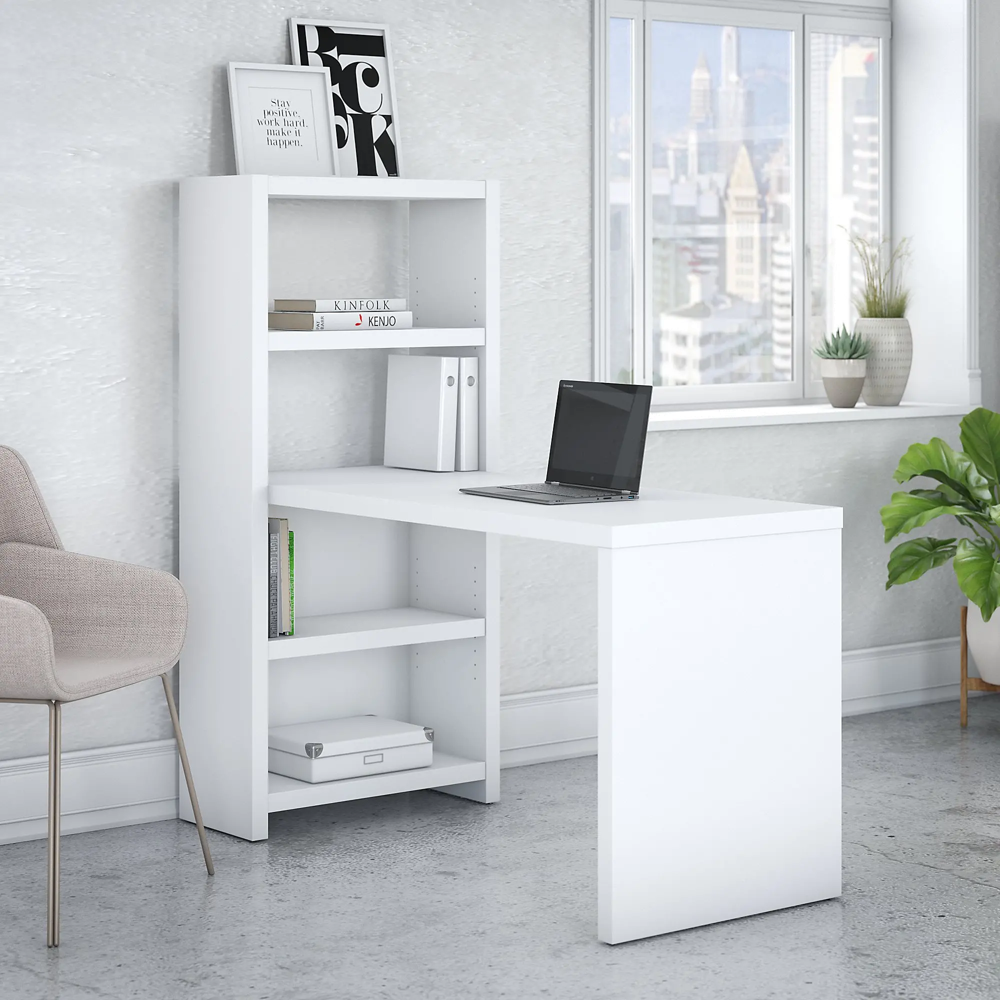 KI60107-03 Eco White Bookcase Desk (56 Inch) - Bush Furniture sku KI60107-03