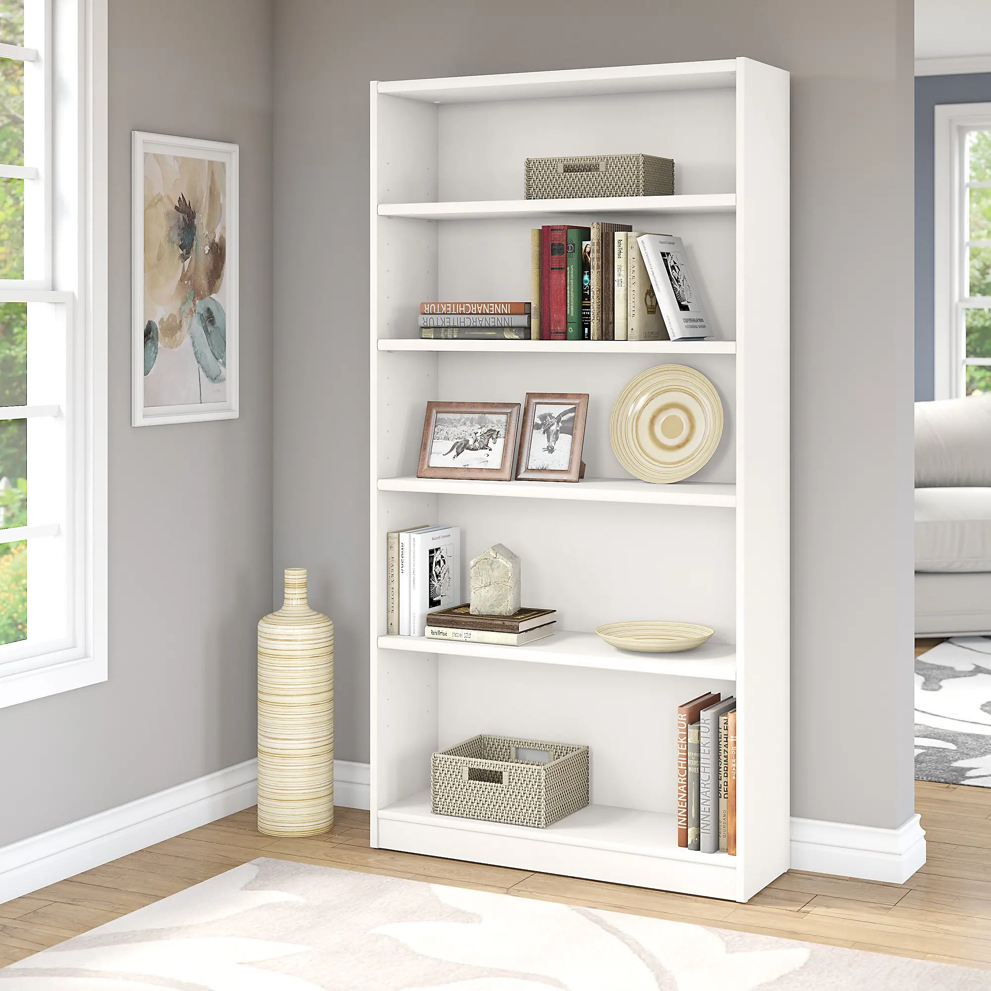 WL12417 White 5-Shelf Bookcase - Bush Furniture sku WL12417