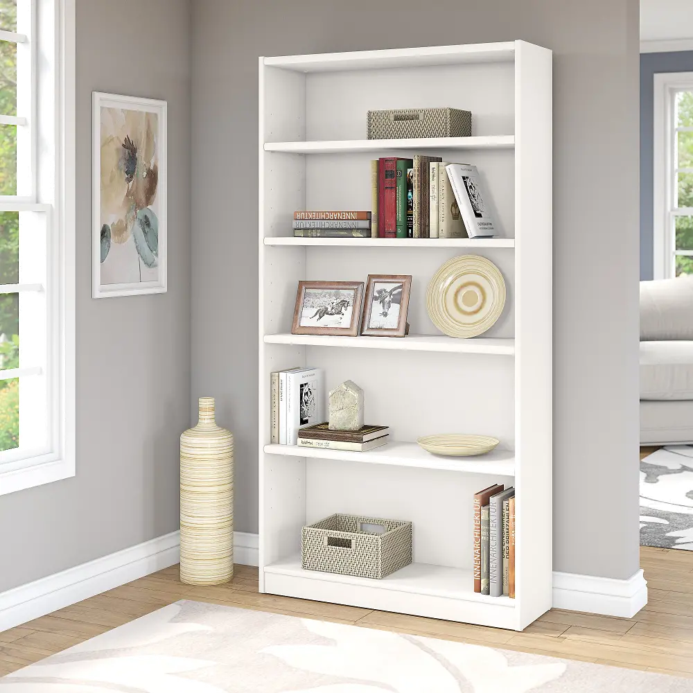 WL12417 White 5-Shelf Bookcase - Bush Furniture-1