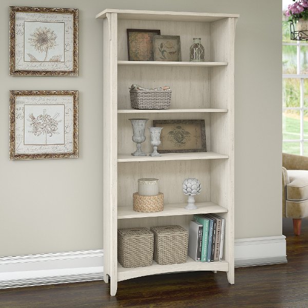 Antique White 5 Shelf Bookcase