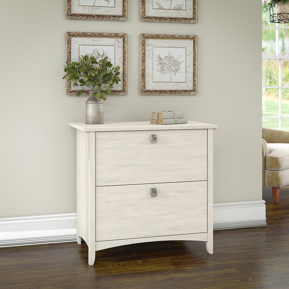 Salinas Antique White 2 Drawer Lateral File Cabinet - Bush Furniture