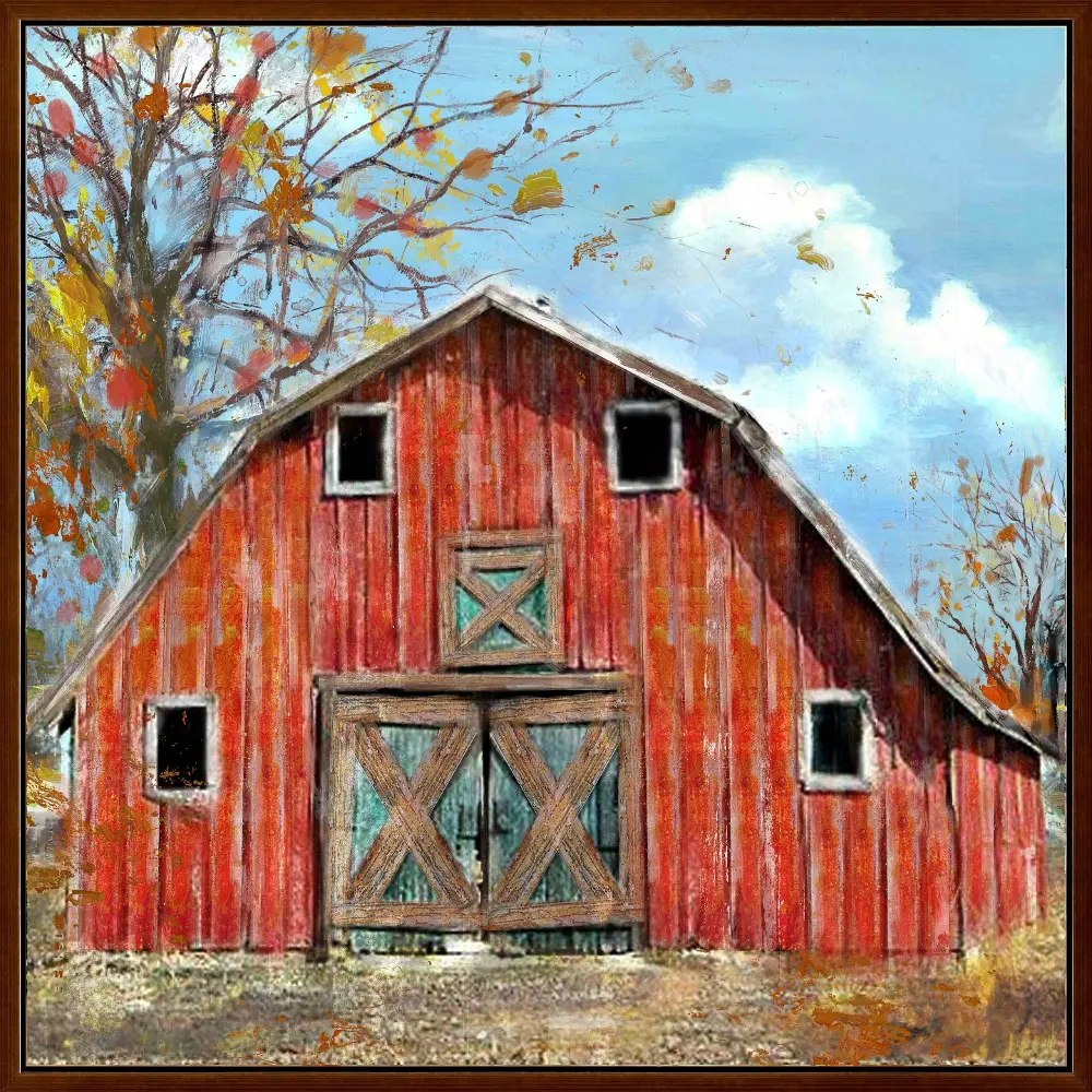 Red Country Barn Hand Painted Framed Wall Art-1