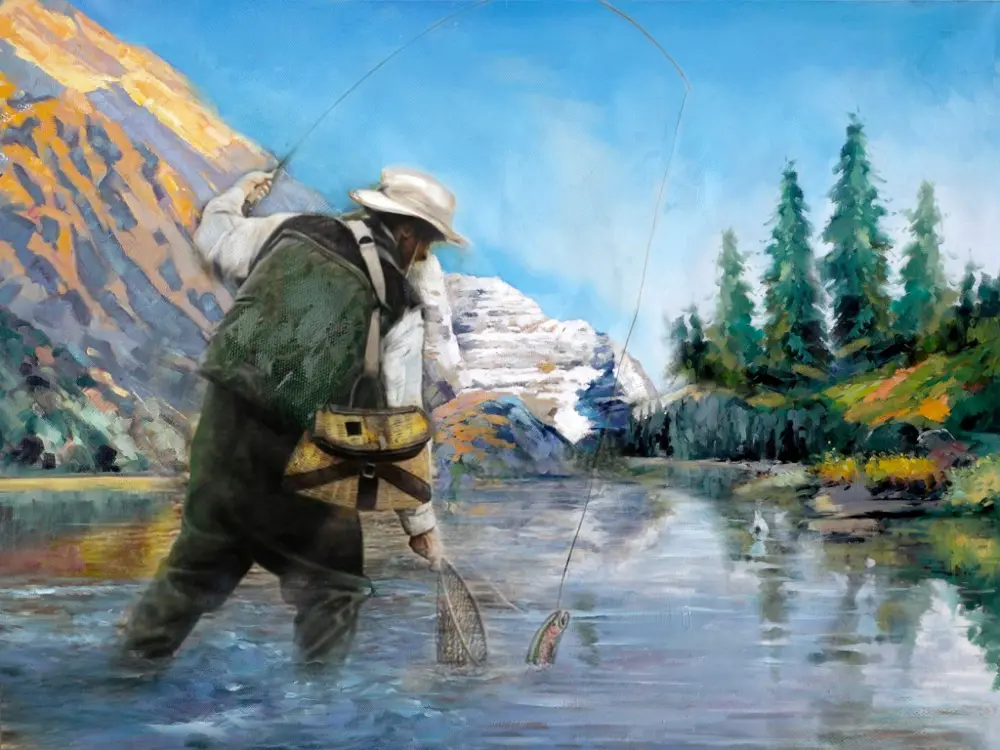 Angler II Fishing Hand Painted Canvas Wall Art-1
