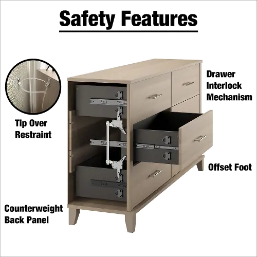 Somerset Ash Gray 6-Drawer Double Dresser - Bush Furniture