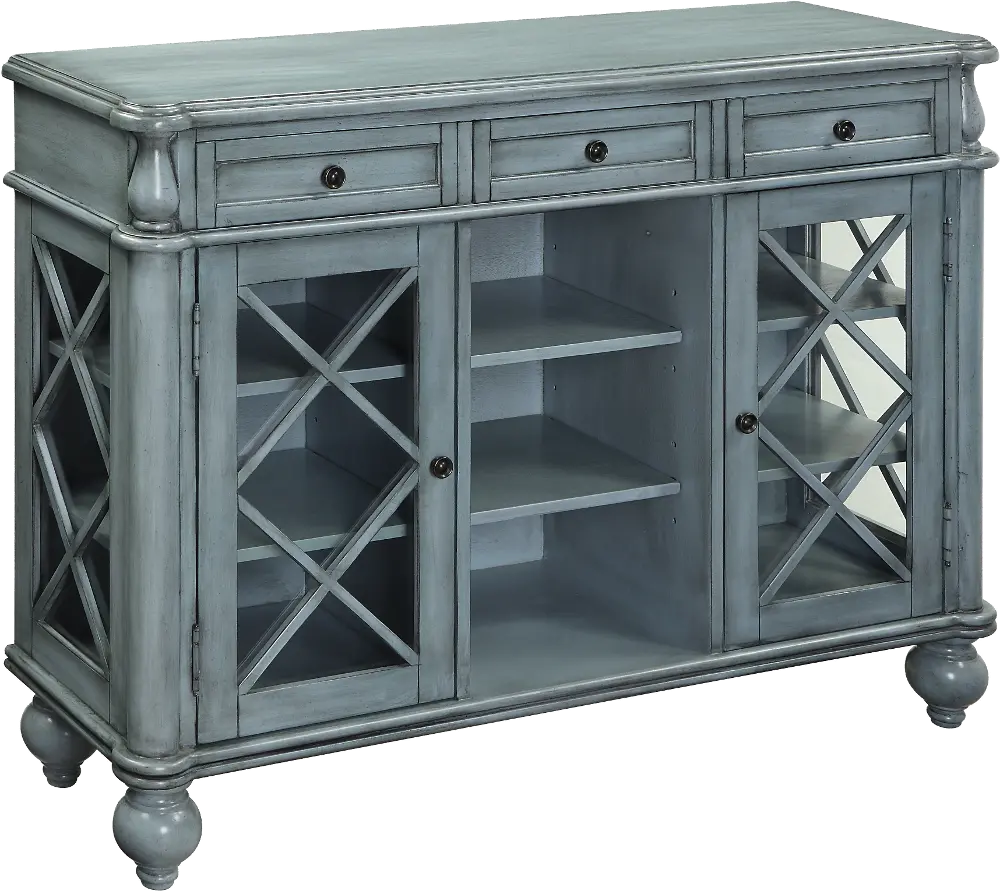 13612/BLUECREDENZA Burnished Blue 3 Drawer and 2 Door Open Display Credenza-1