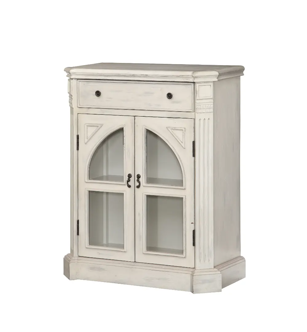 96648 Colonial White Rub Cathedral 2 Door Cabinet-1