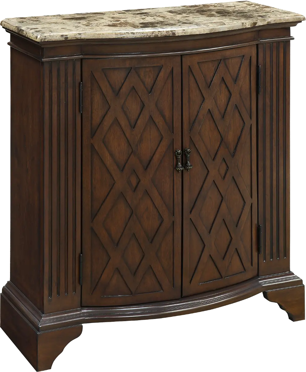 13615/BROWNMARBLETOP Barrister Warm Brown 2 Door Cabinet with Marble Top-1