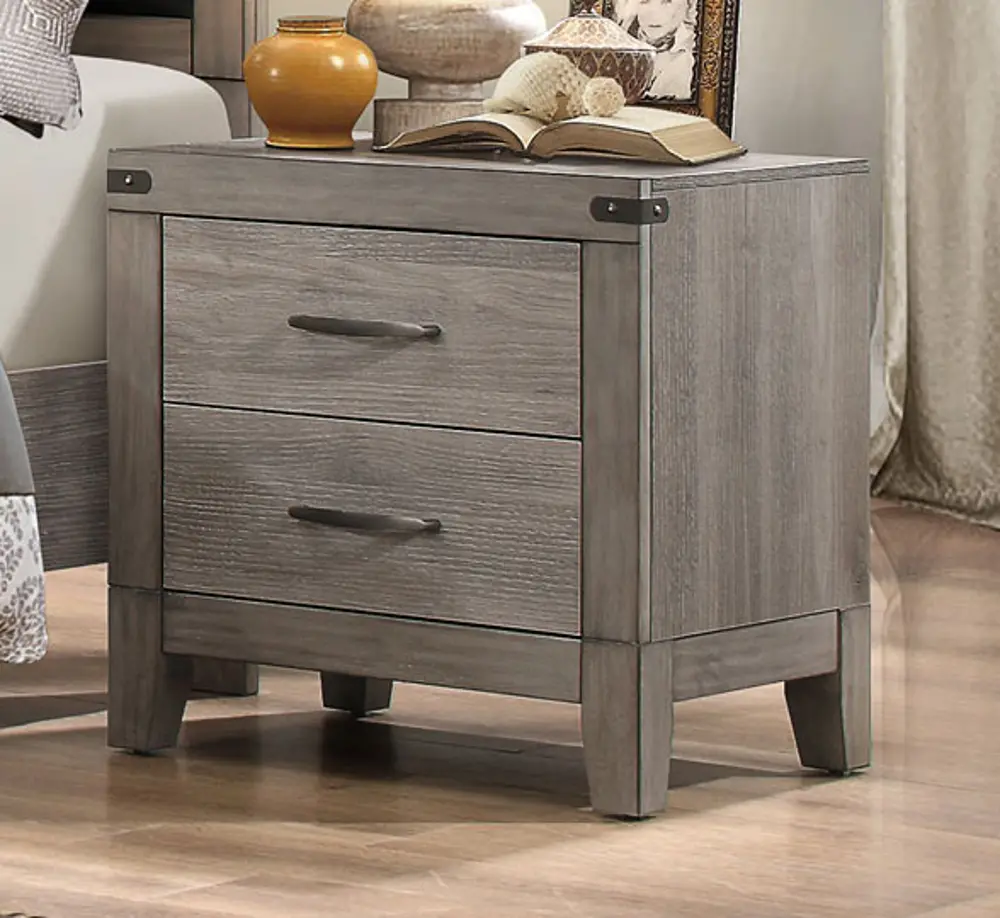 Contemporary Industrial Gray Nightstand - Woodrow-1