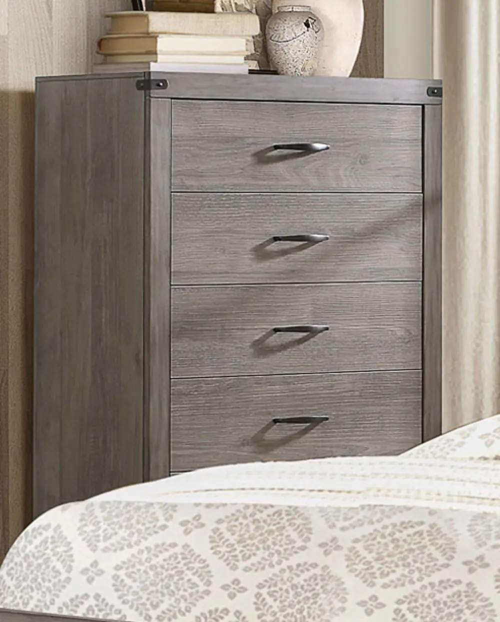 Contemporary Industrial Gray Chest of Drawers - Woodrow-1
