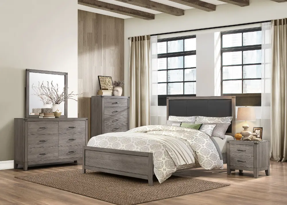 Contemporary Industrial Gray 4 Piece Queen Bedroom Set - Woodrow-1