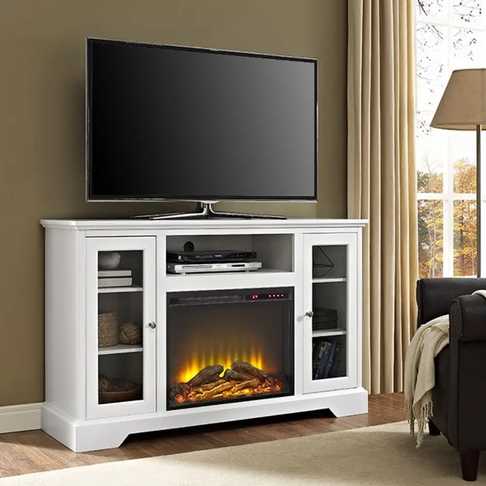 W52FP32WH 52 Inch White Highboy TV Stand with Fireplace-1