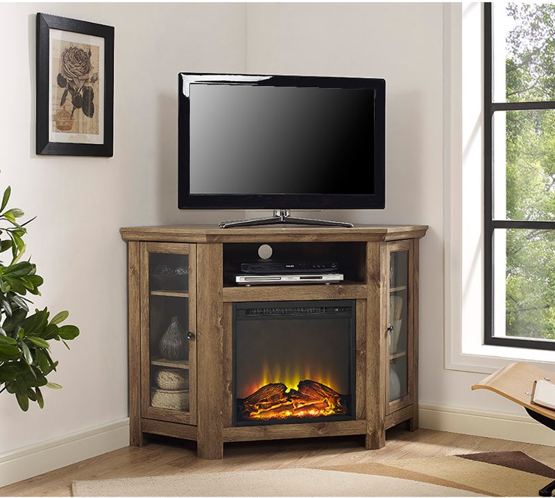 Barn Wood Corner Fireplace Tv Stand, Rustic Corner Electric Fireplace Entertainment Center