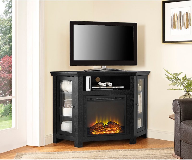 48 Inch Black Corner Tv Stand With, White Corner Fireplace Tv Stand For 60 Inch