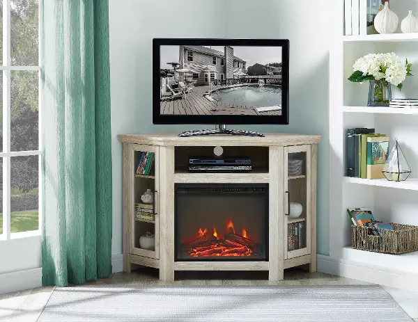 White Oak 48 Fireplace Corner Tv Stand, Tv Stand With Fireplace White Oak