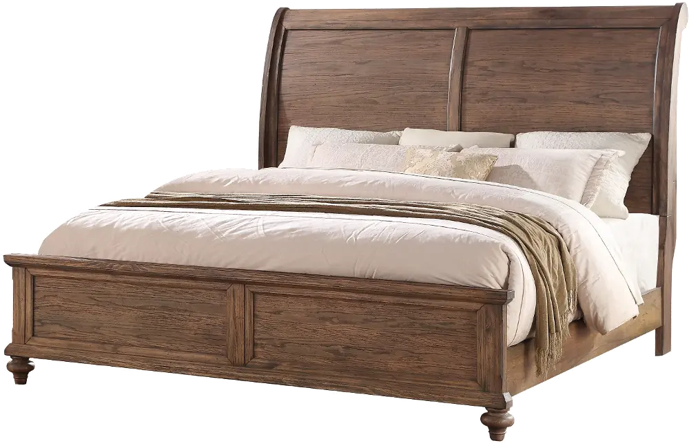 Classic Traditional Oak Queen Sleigh Bed - Franklin-1