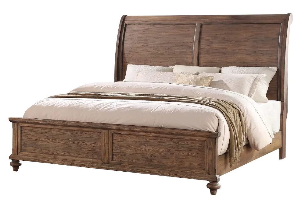 Classic Traditional Oak King Sleigh Bed - Franklin-1