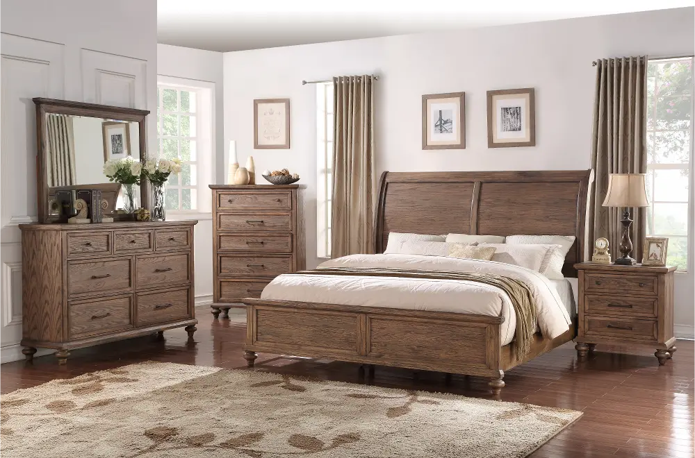 Classic Traditional Oak 4 Piece Queen Bedroom Set - Franklin-1