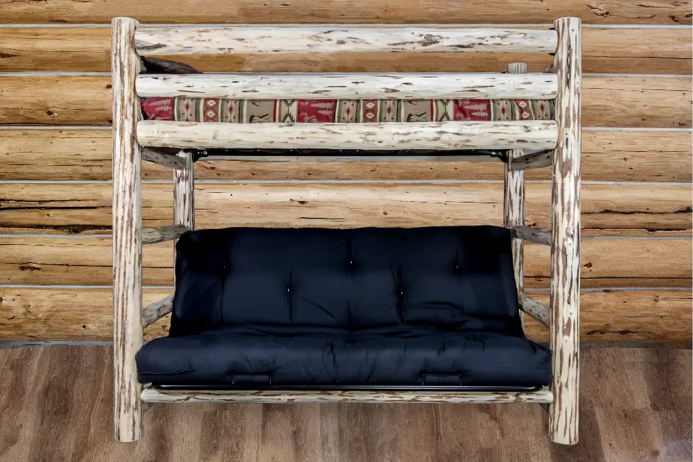 Rustic Clear Lacquered Log Twin-over-Full Futon Bunk Bed - Montana -1