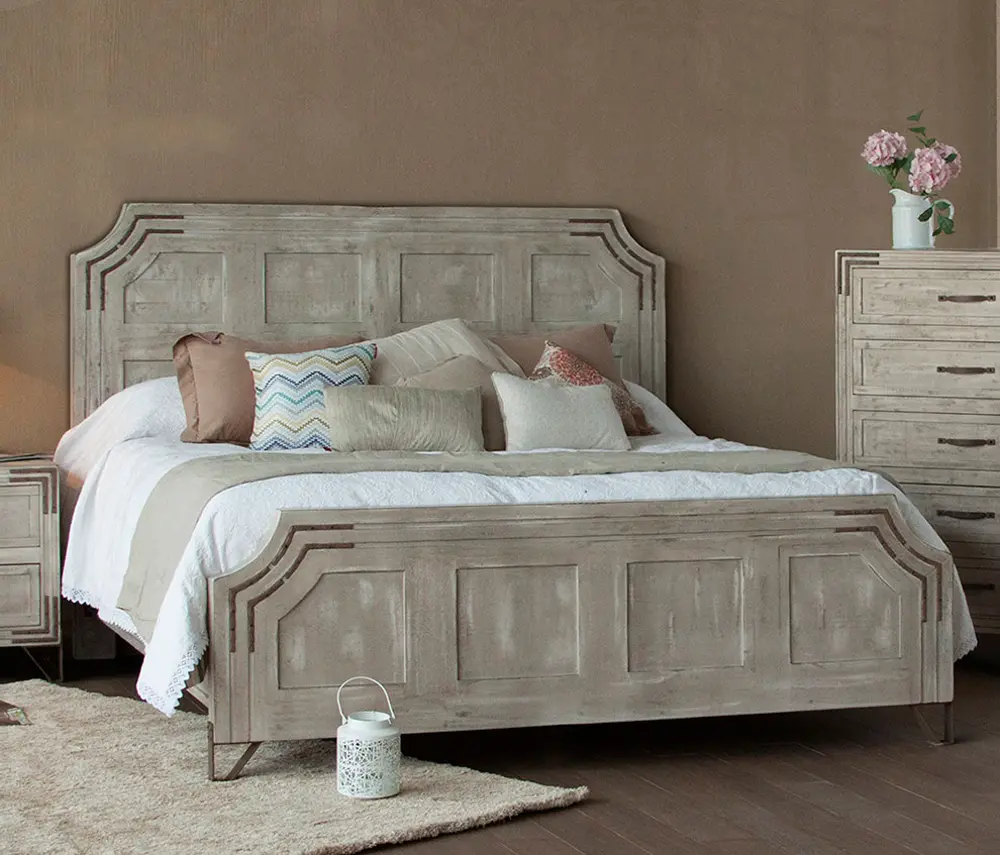 Pearl White Rustic Contemporary Queen Bed - Camelia-1