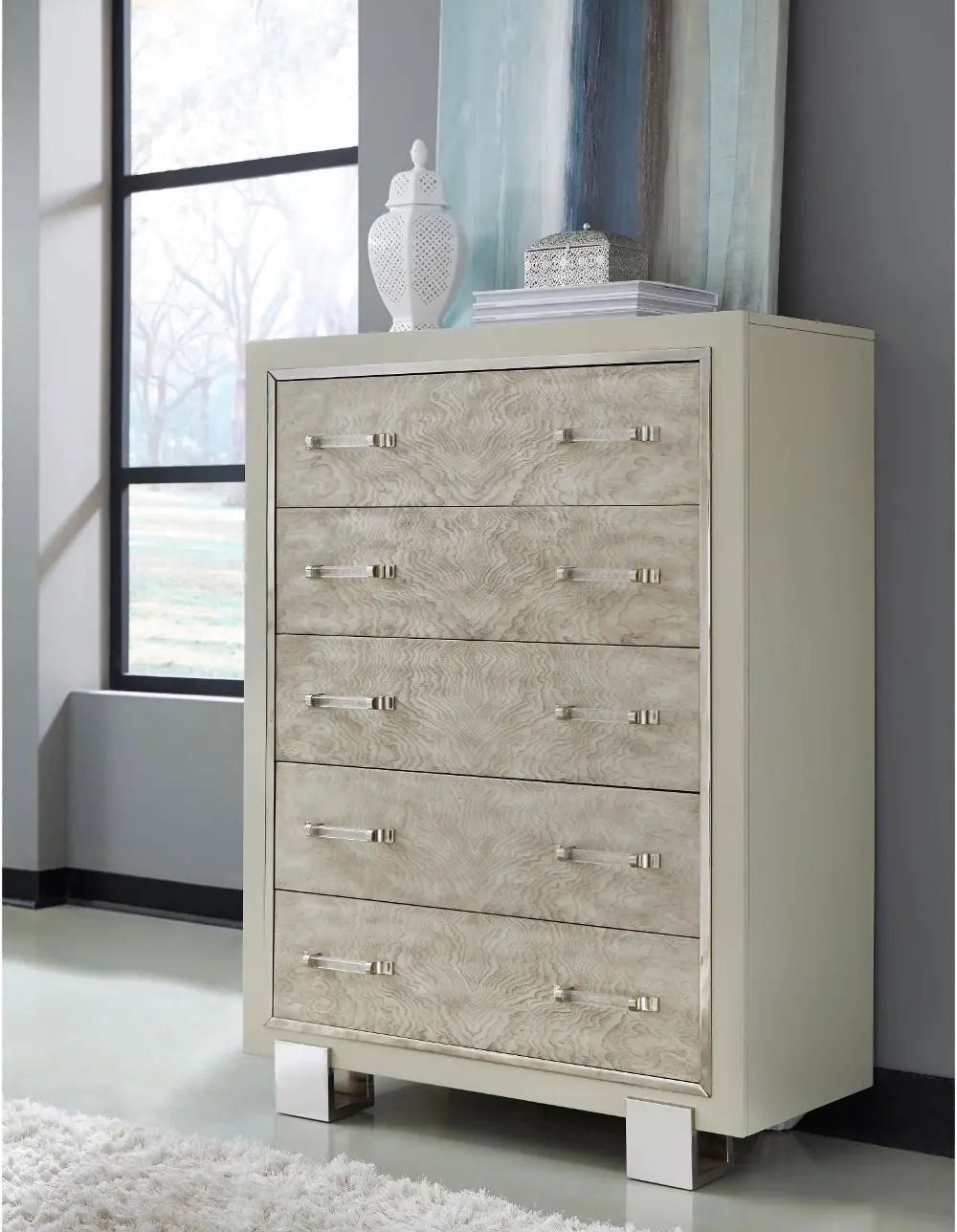 Contemporary Pearl White Chest of Drawers - Cydney-1