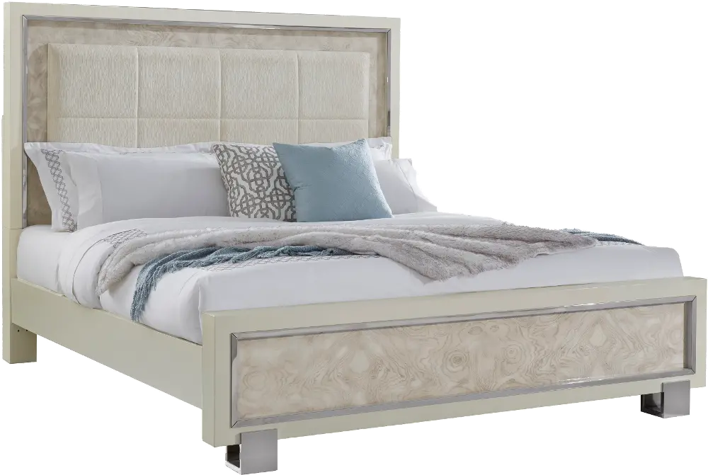 Contemporary Pearl White Queen Upholstered Bed - Cydney-1