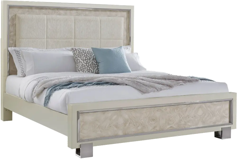 Contemporary Pearl White King Upholstered Bed - Cydney-1