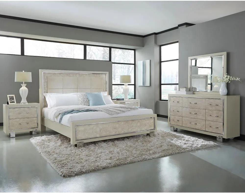 Contemporary Pearl White 4 Piece King Bedroom Set - Cydney-1
