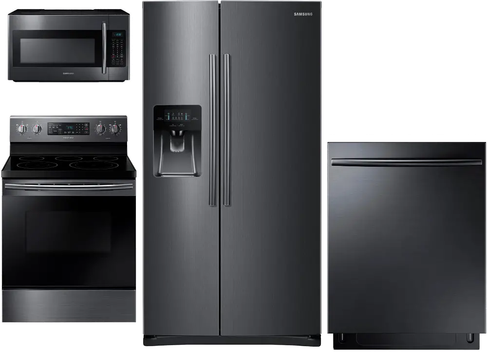 PACKAGE Samsung 4 Piece Kitchen Appliance Package with Electric Convection Range - Black Stainless Steel-1