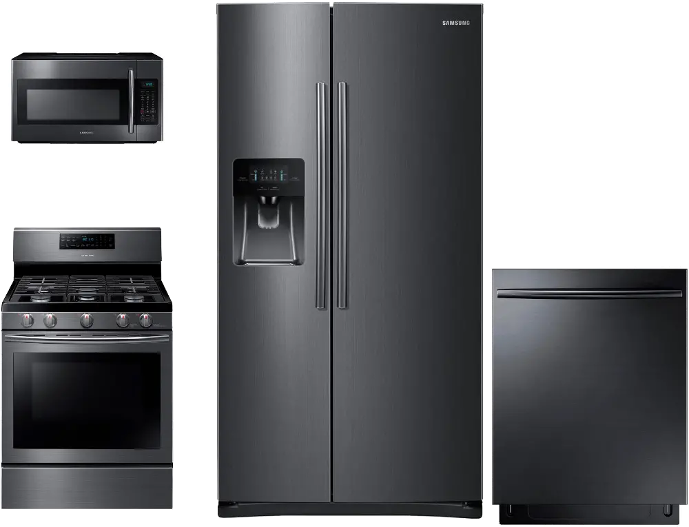 PACKAGE Samsung 4 Piece Kitchen Appliance Package with Self-clean Gas Range - Black Stainless Steel-1