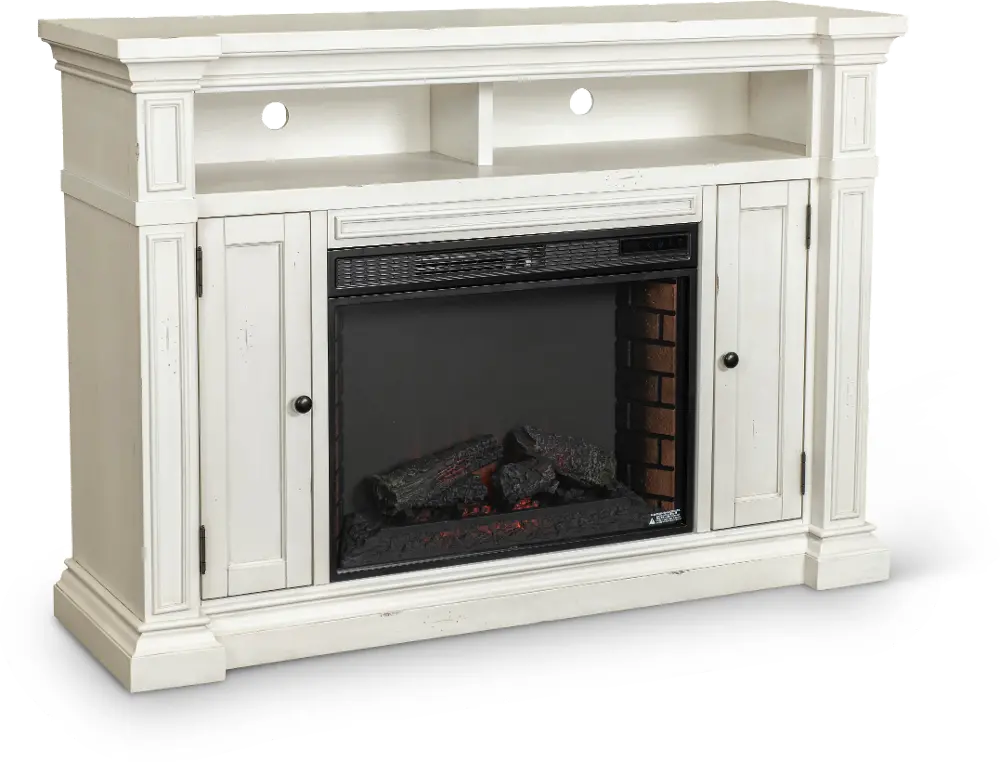 Distressed White 60 Inch Fireplace TV Stand - New Castle-1