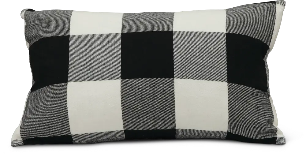Black and White Buffalo Plaid Rectangle Throw Pillow-1