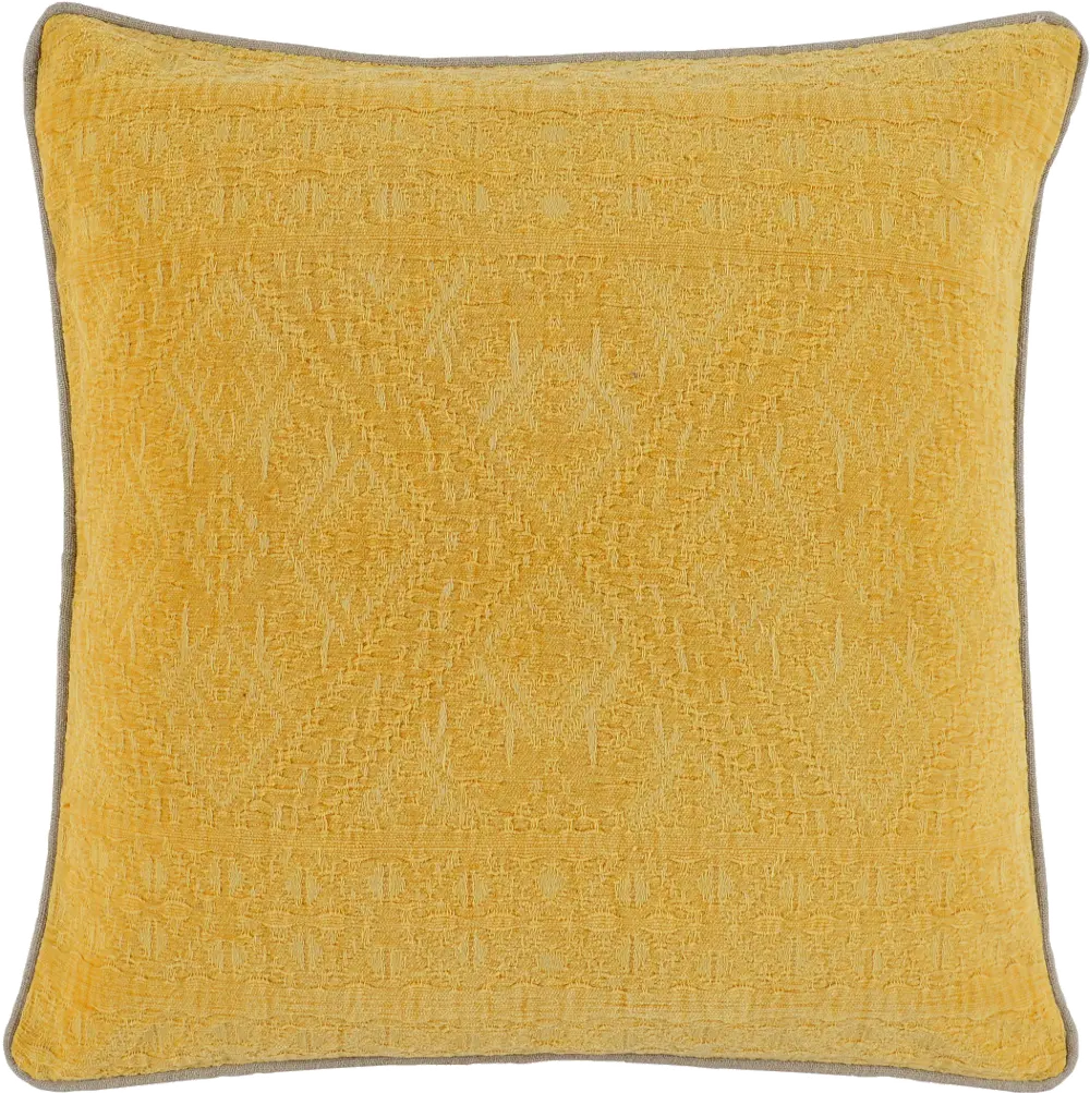 Squash Yellow Throw Pillow with Flax Linen Piping-1