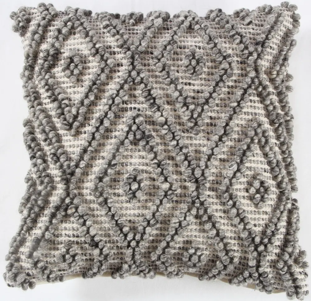 Natural Gray Textured Diamond Cotton Throw Pillow-1