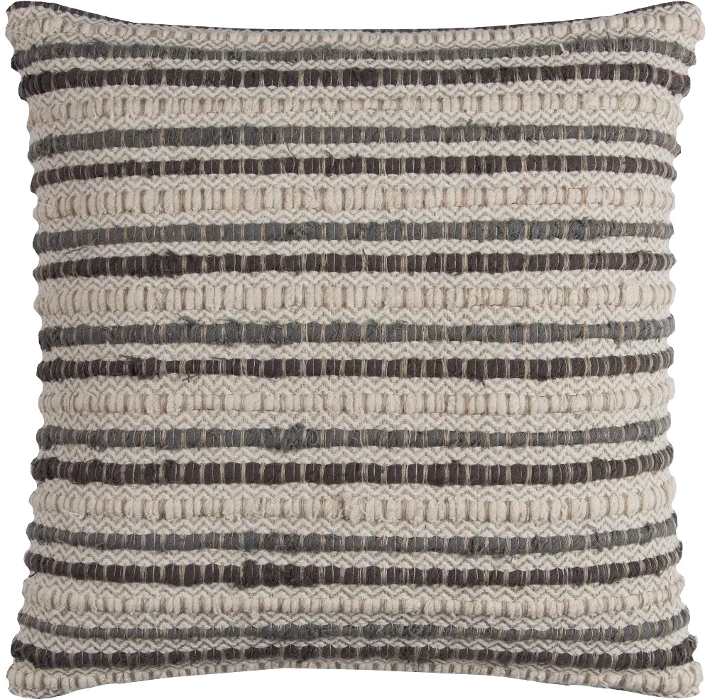 Ivory and Gray Stripe Cotton Textured Throw Pillow-1