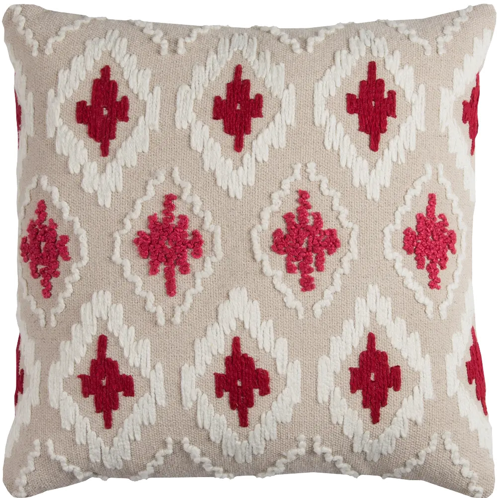 Natural and Red Textured 20 Inch Throw Pillow-1