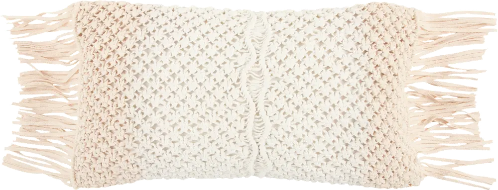 White and Natural Woven Rectangular Throw Pillow-1
