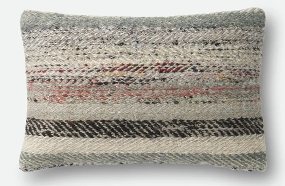 P1044 Gray and Multi Color Stripe Rectangular Throw Pillow-1