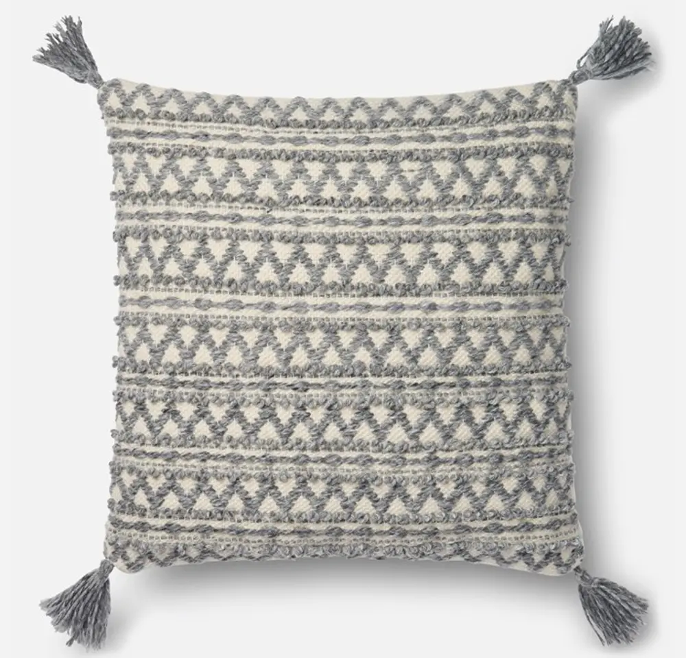 P1035MH 22 Inch Gray Throw Pillow with Tassels-1