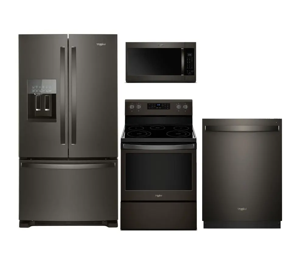 KIT Whirlpool 4 Piece Kitchen Appliance Package with Electric Range - Black Stainless Steel-1